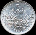 Pi�ce de 5 francs Semeuse argent 1963 - R�publique fran�aise - revers