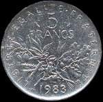 Pi�ce de 5 francs Semeuse cupro-nickel 1983 - R�publique fran�aise - revers