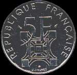 Pièce de 5 francs Tour Eiffel 1889 - 1989 - République française - revers