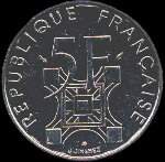 Pi�ce de 5 francs Tour Eiffel 1889 - 1989 - R�publique fran�aise - revers