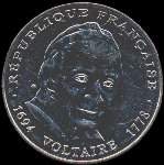 Pièce de 5 francs Voltaire 1694-1778 1994 - République française - avers