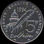 Pièce de 5 francs Voltaire 1694-1778 1994 - République française - revers