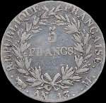 Pièce de 5 francs Napoléon Empereur An 13M - République française - revers