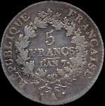 Pièce de 5 francs Union et Force An 7A - République française - revers