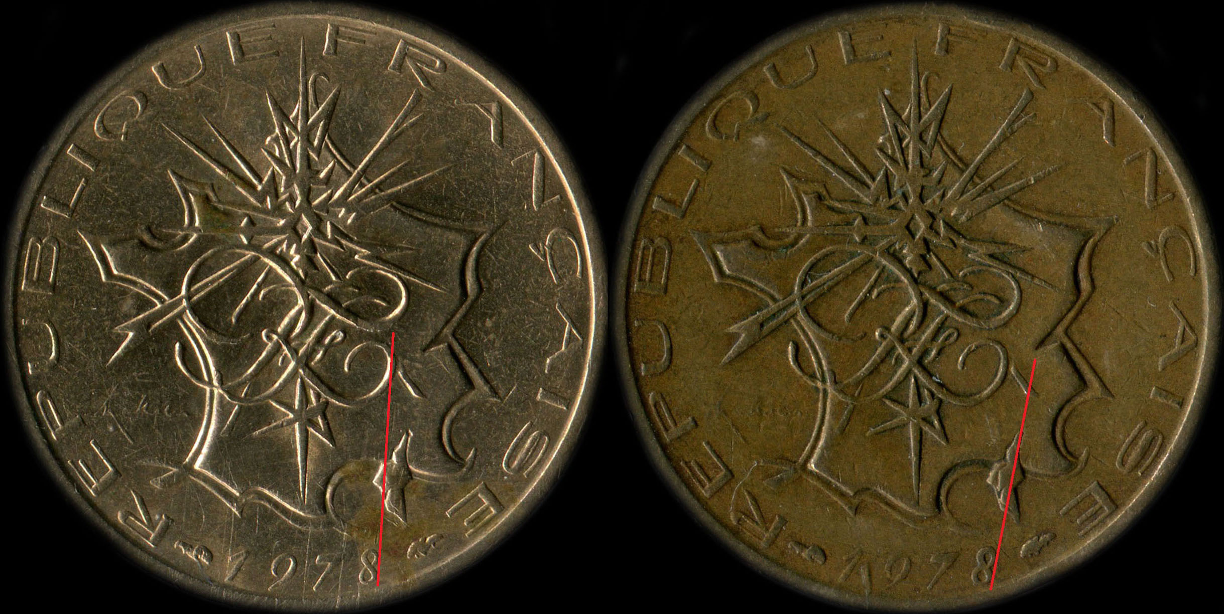 Variante d'inclinaison du 8 sur 10 francs Mathieu 1978