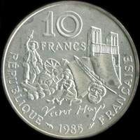 Pièce de 10 francs Victor Hugo 1885-1985 argent BU - revers