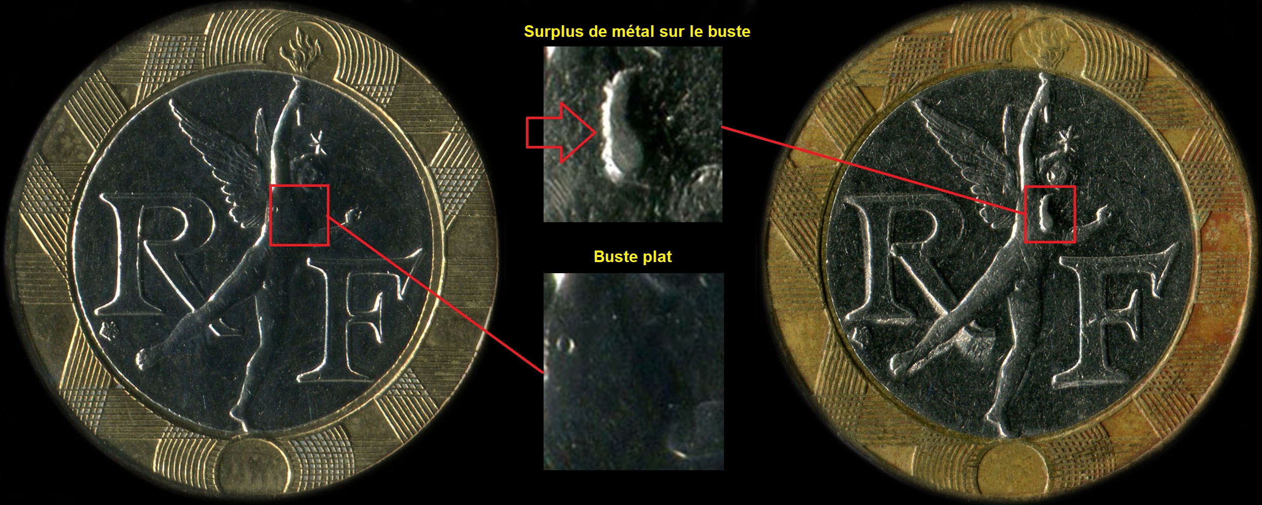 Variante du buste avec ou sans point / surplus sur 10 francs G�nie 1992