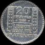 Pièce de 20 francs Turin argent 1933 - revers