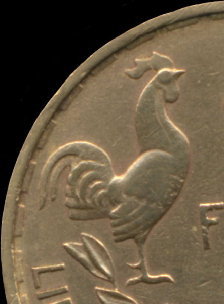 20 francs Georges Guiraud 1950 avec 4 faucilles dans la queue du coq