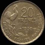 Pi�ce de 20 francs Georges Guiraud 1950B queue � 4 faucilles - revers