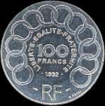 Pièce de 100 francs Jean Monnet 1992 - revers