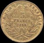 Pi�ce de 5 francs or Napol�on III Empereur t�te nue 1855A - Empire fran�ais - revers