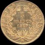 Pi�ce de 5 francs or Napol�on III Empereur t�te nue 1859A - Empire fran�ais - revers