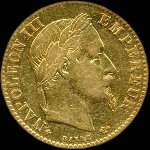 Pièce de 10 francs or Napoléon III Empereur tête laurée 1867BB - Empire français - avers