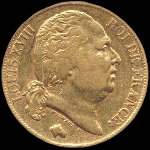 Pièce de 20 francs or Louis XVIII Roi de France buste nu 1824A - avers