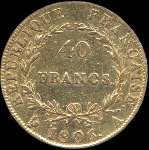 Pi�ce de 40 francs or Napol�on Empereur t�te nue 1806A - R�publique fran�aise - revers