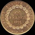 Pi�ce de 100 francs or G�nie 1908A - R�publique fran�aise - revers