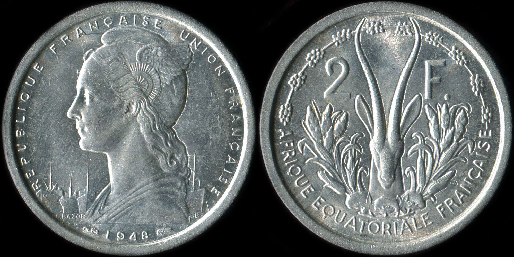 Pi�ce de 2 francs Afrique Equatoriale Fran�aise 1948