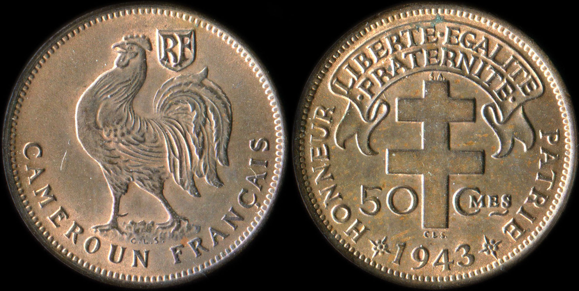 Pice de 50 centimes 1943 Cameroun Franais