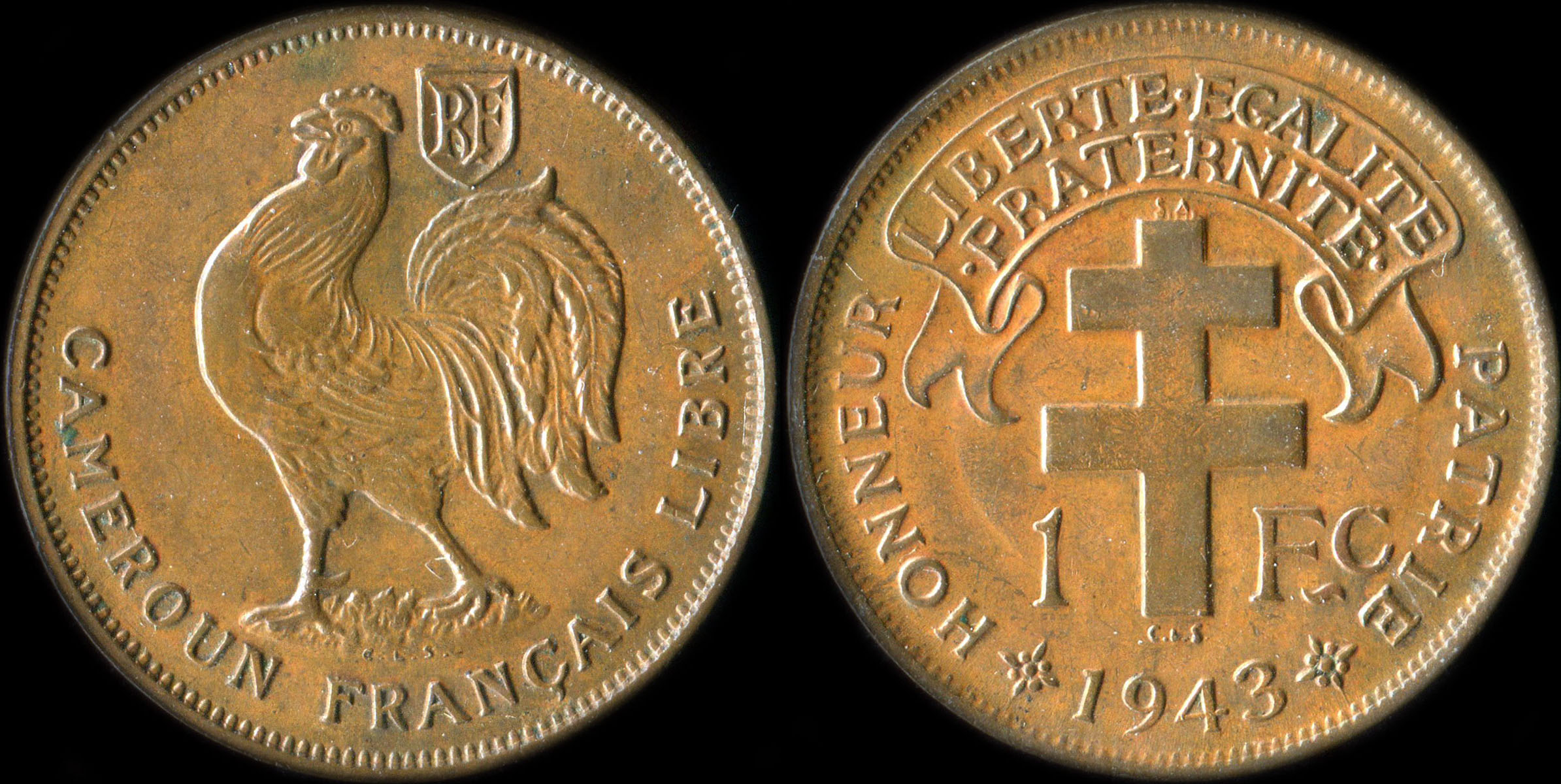 Pi�ce de 1 franc 1943 Cameroun Fran�ais Libre
