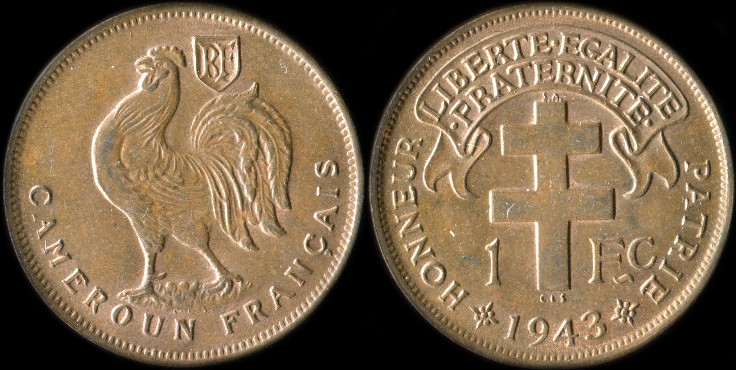 Pice de 1 franc 1943 Cameroun Franais