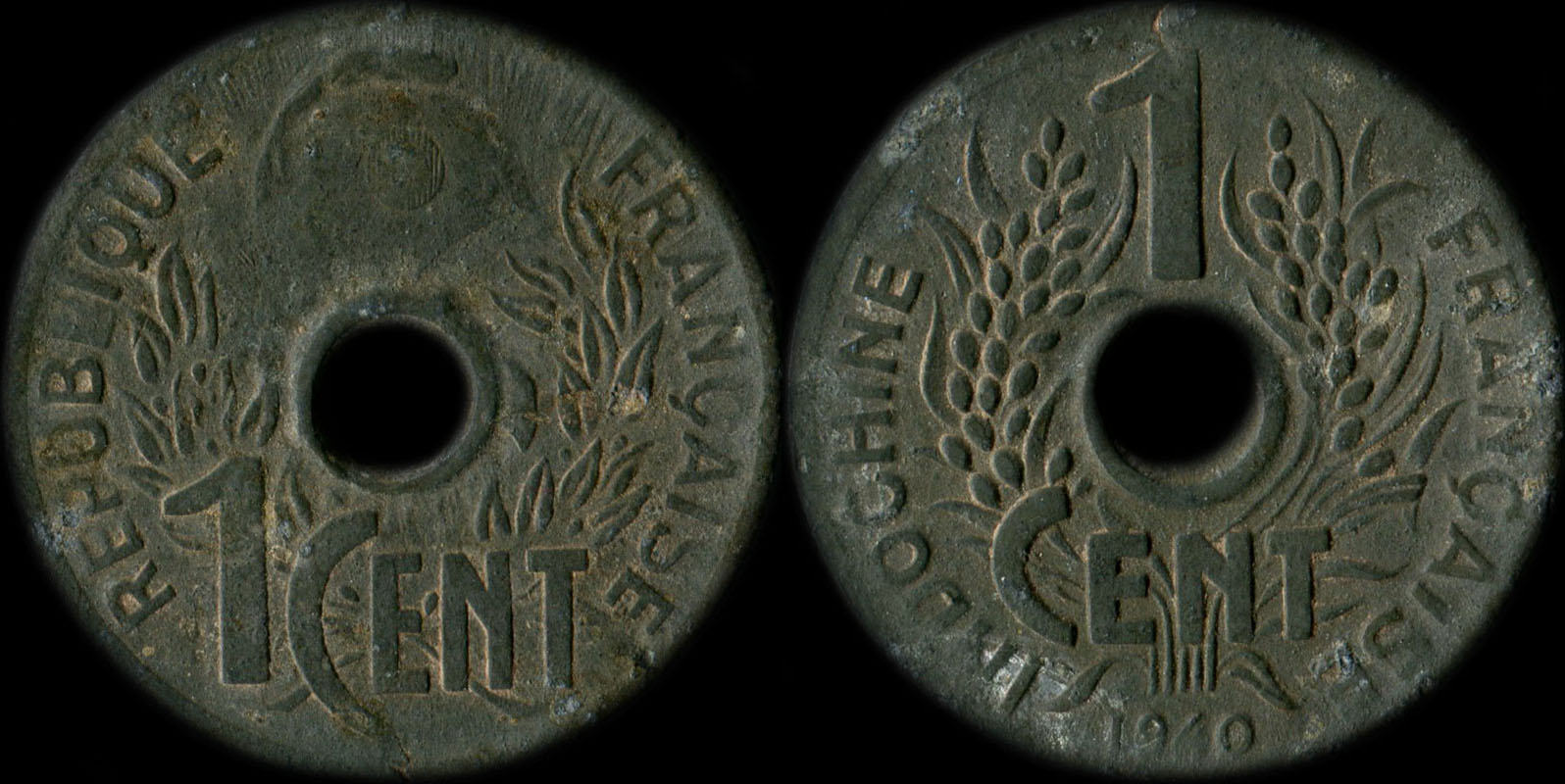 Pi�ce de 1 centi�me Indochine 1940 avec cocarde