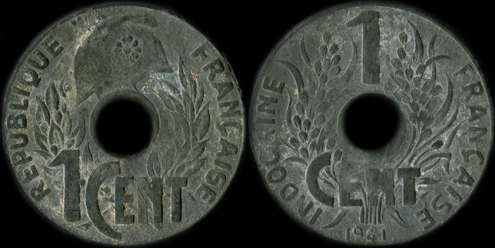 Pi�ce de 1 centi�me Indochine 1941 avec lotus