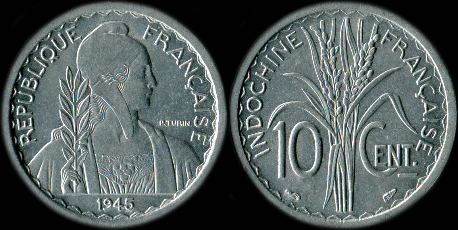 Pi�ce de 10 centi�mes Indochine 1945