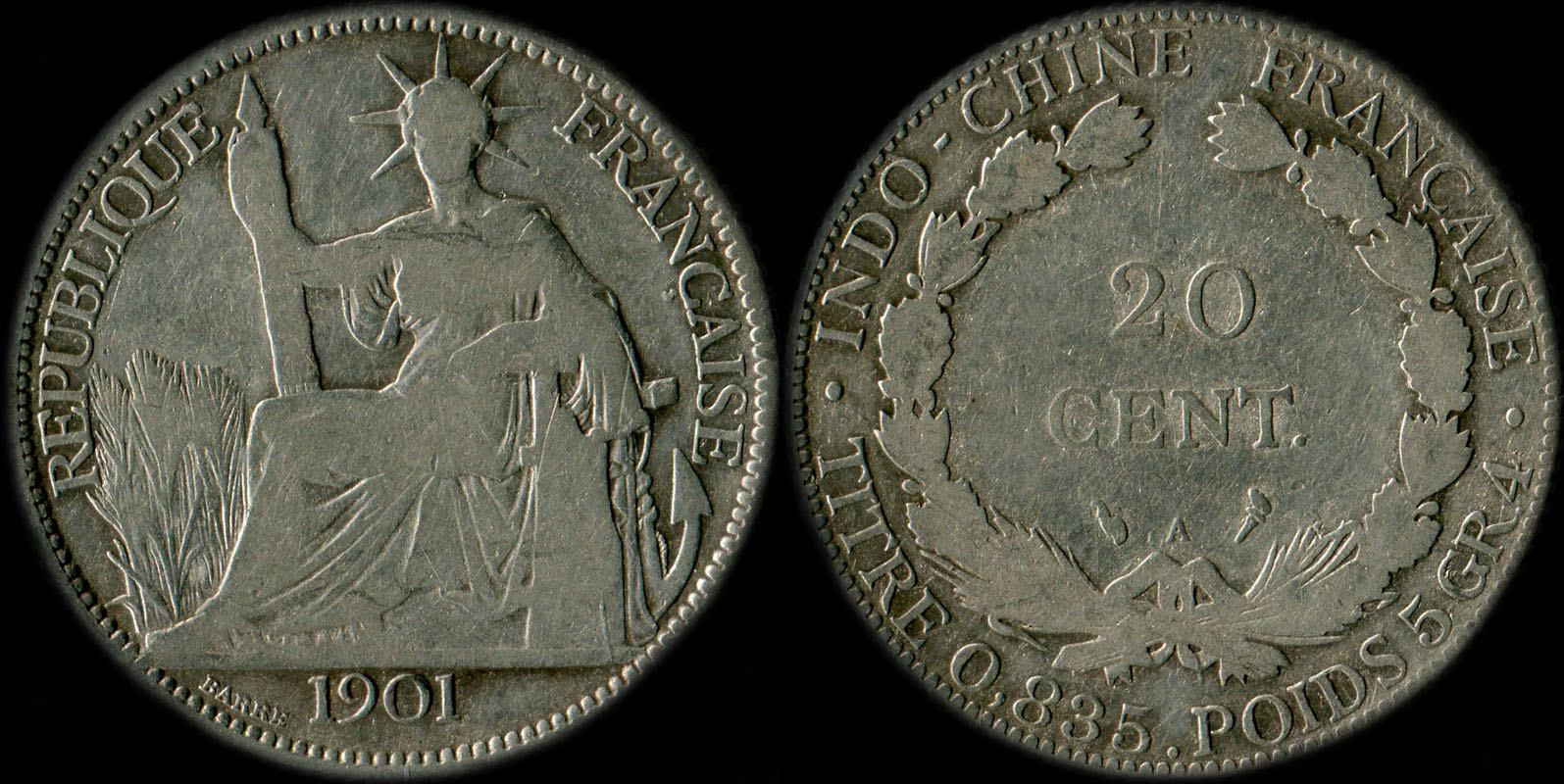 Pièce de 20 centièmes Indochine 1901
