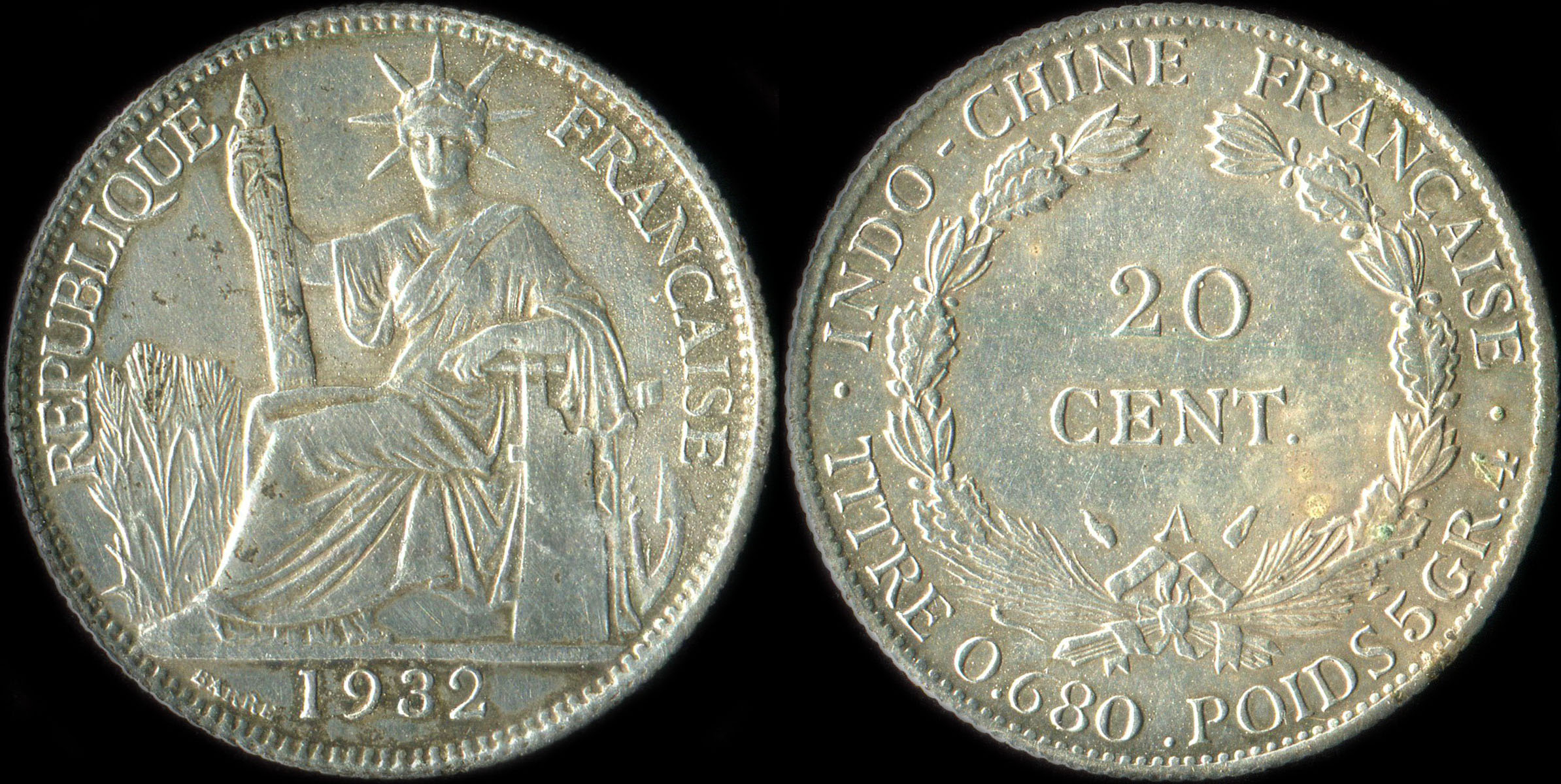 Pi�ce de 20 centi&egrave;mes Indochine 1932