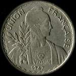 Indochine fran�aise - R�publique fran�aise - 1 piastre 1947 tranche stri�e et rainur�e - avers