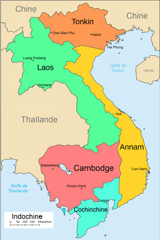 Carte de l'Indochine et emplacement du Tonkin