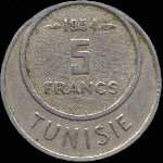 Tunisie - 5 francs 1954 - revers