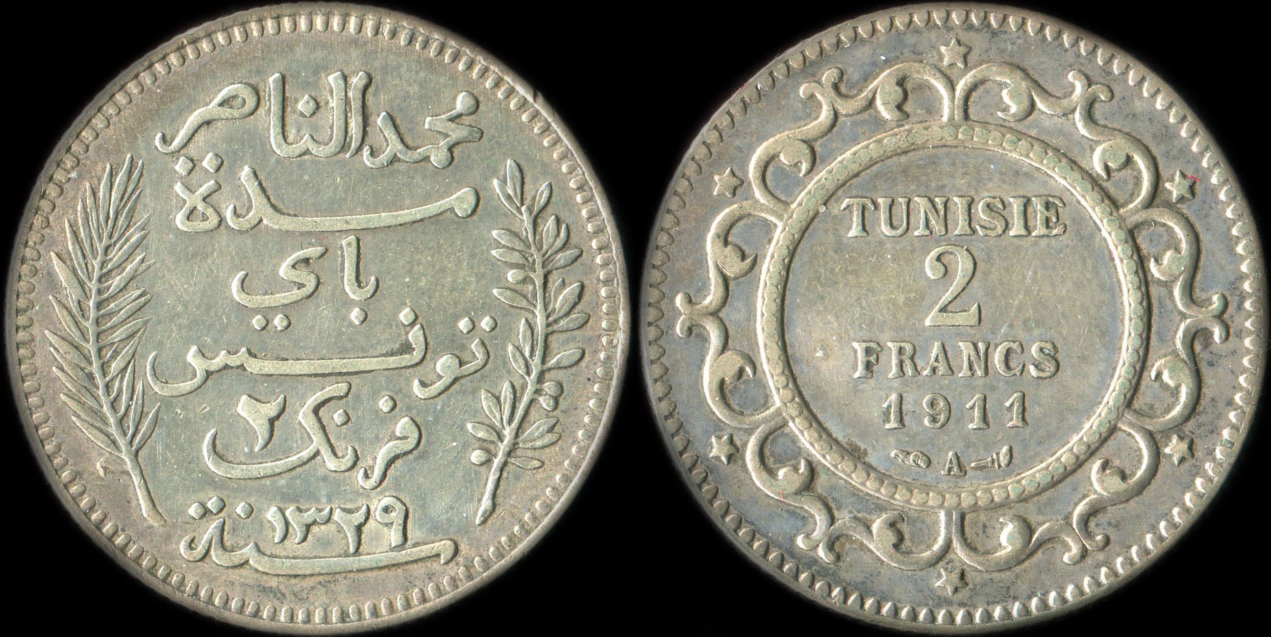 Pi�ce de 2 francs 1911 A Tunisie