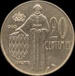 20 centimes frappée de 1962 à 1995 sous Rainier III Prince de Monaco - revers