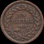 1 d�cime frapp�e en 1838 sous Honor� V Prince de Monaco - revers