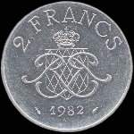 2 francs frapp�e de 1979 � 1982 sous Rainier III Prince de Monaco - revers