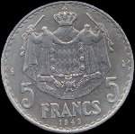 5 francs frapp�e en 1945 sous Louis II Prince de Monaco - revers