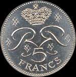 5 francs frappée de 1971 à 1995 sous Rainier III Prince de Monaco - revers