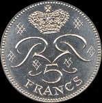 5 francs frapp�e de 1971 � 1995 sous Rainier III Prince de Monaco - revers