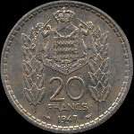 20 francs frappée en 1945 et 1947 sous Louis II Prince de Monaco - revers