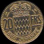 20 francs frapp�e en 1950 et 1951 sous Rainier III Prince de Monaco - revers