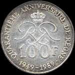 100 francs frapp�e en 1989 sous Rainier III Prince de Monaco - revers