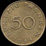 50 franken Saarland 1954 - Sarre - revers