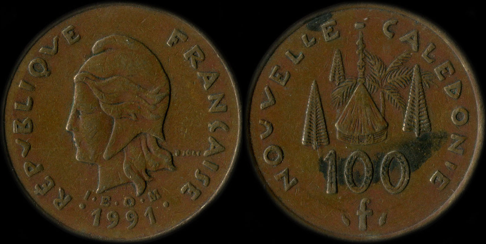Pi�ce de 100 francs 1991 Nouvelle-Cal�donie