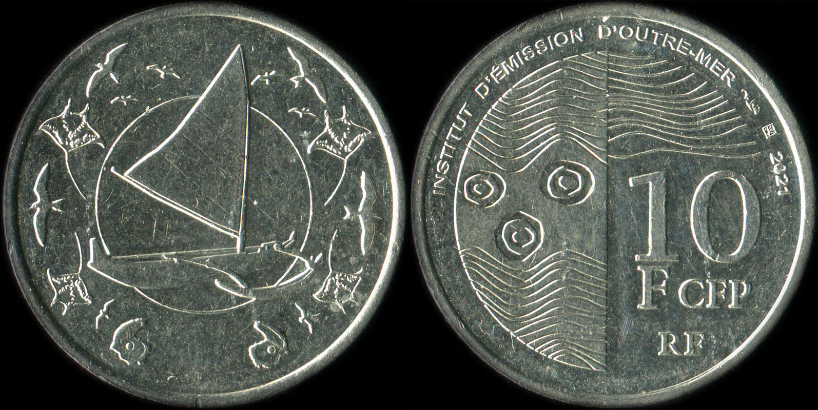 Pi�ce de 10 francs CFP 2021 I.E.O.M. pour pour la Nouvelle-Cal�donie, la Polyn�sie et Wallis et Futuna