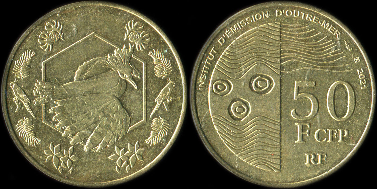 Pi�ce de 50 francs CFP 2021 I.E.O.M. pour pour la Nouvelle-Cal�donie, la Polyn�sie et Wallis et Futuna