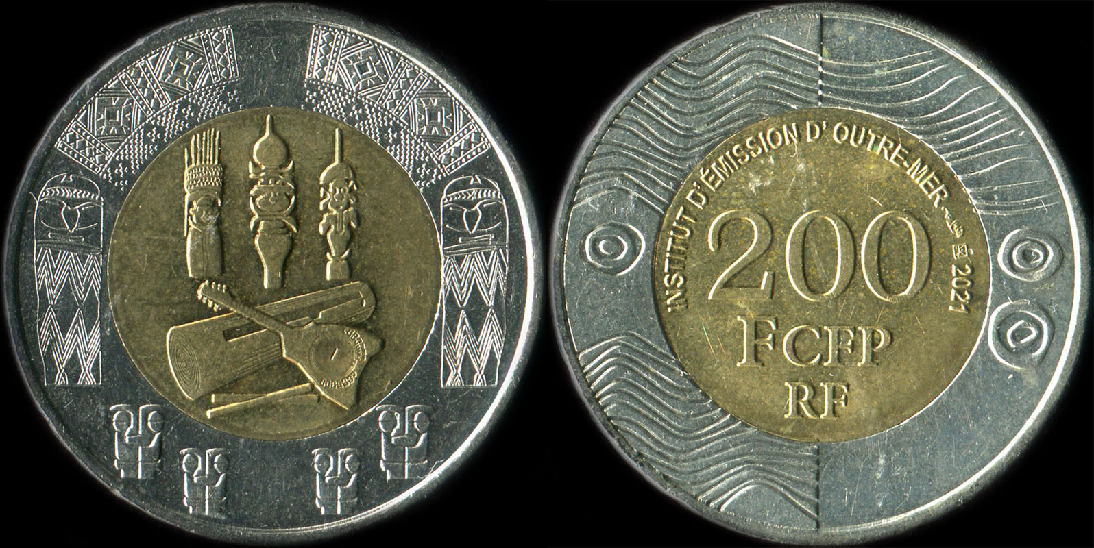 Pi�ce de 200 francs CFP 2021 I.E.O.M. pour pour la Nouvelle-Cal�donie, la Polyn�sie et Wallis et Futuna