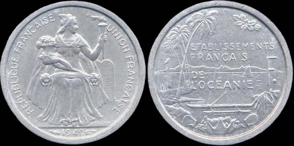 Pièce 1 franc 1949 des Etablissements français de l'Océanie - Union française
