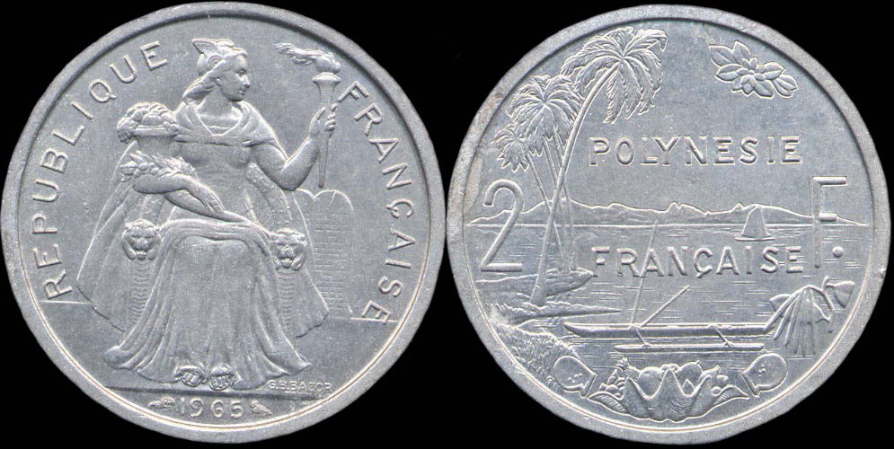 Pièce 2 francs 1965 Polynésie française